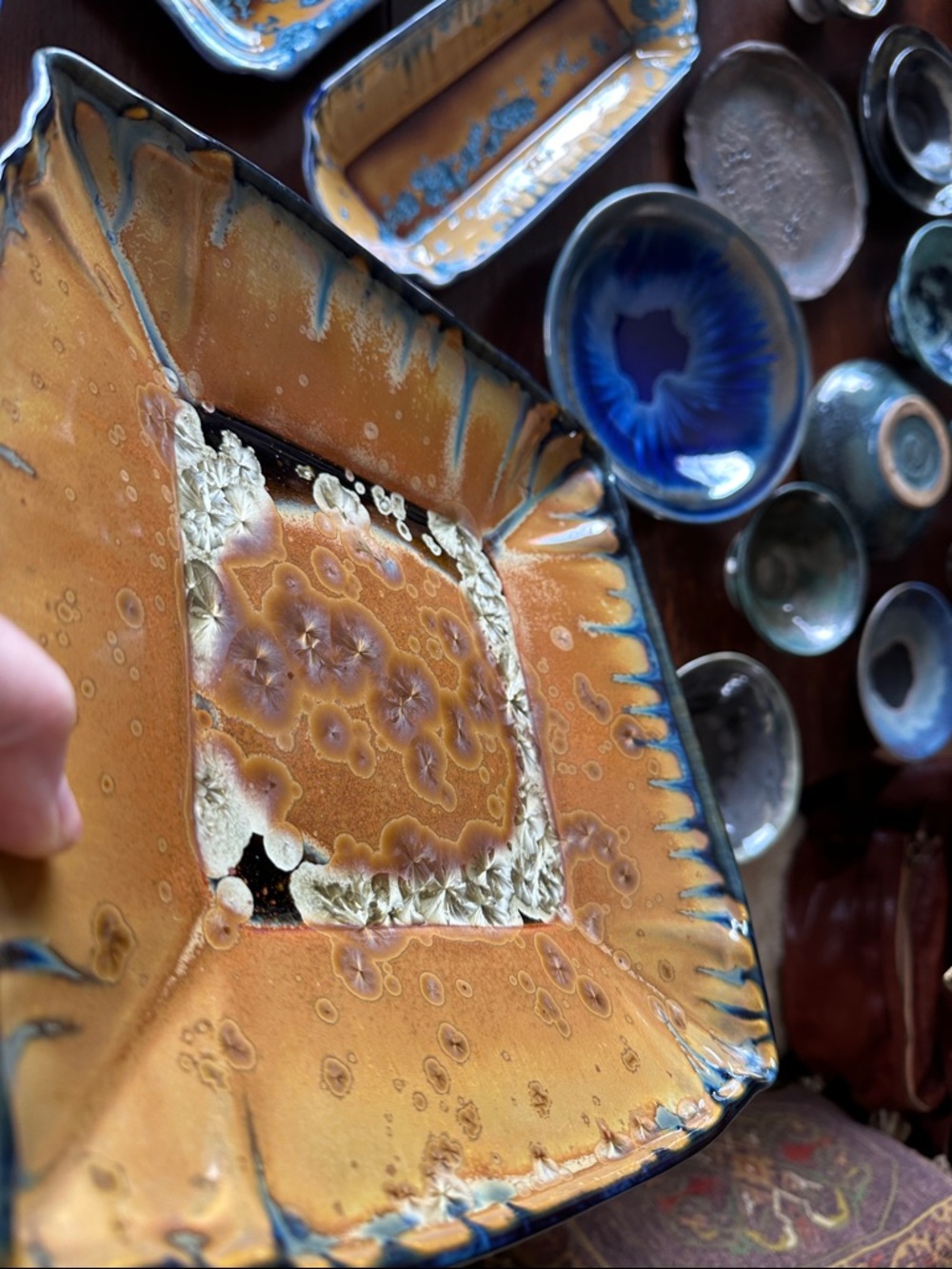 Handmade Edgecomb Pottery platter. Unique crystalline glaze. Bohemian home decor - Picture 6 of 15
